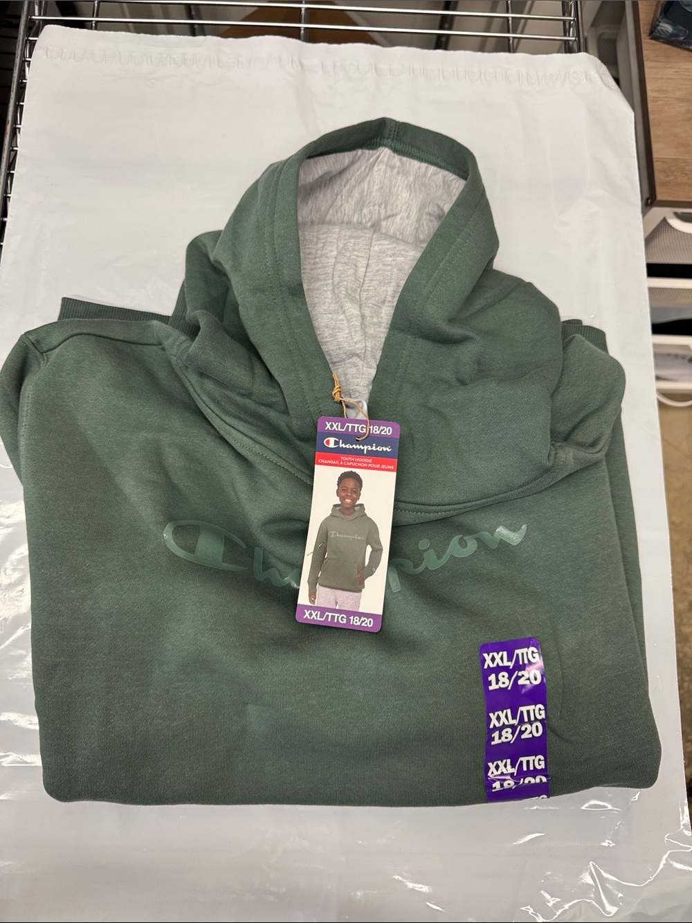 Champion Green Pullover Hoodie with Script Logo
